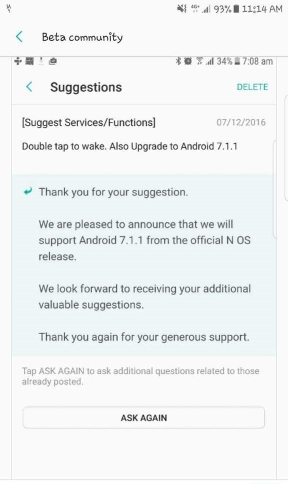 samsung galaxy s7 aggiornamento android 7.1.1 nougat