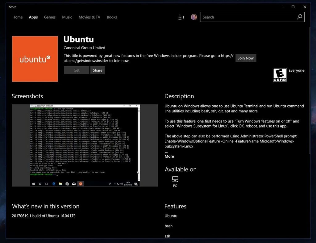 Ubuntu Windows Store