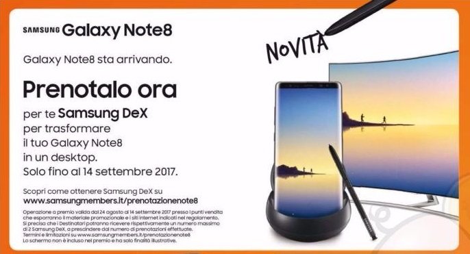 Samsung DeX Galaxy Note 8 preordine