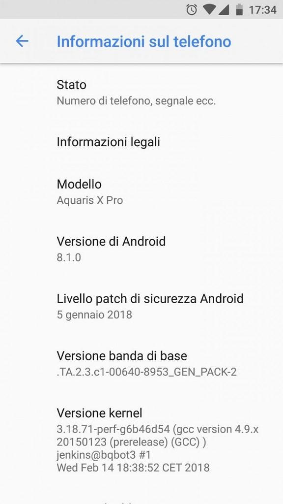 bq aquaris x pro aggiornamento android 8.1 oreo