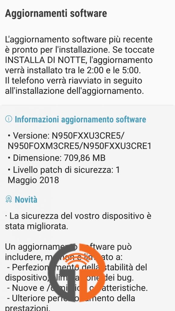 samsung galaxy note 8 aggiornamento