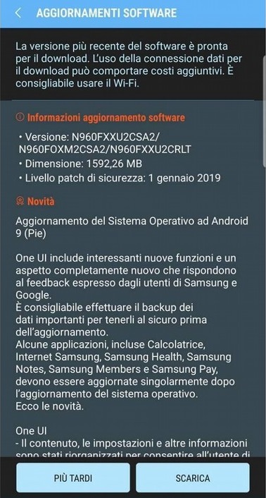 Samsung Galaxy Note 9 android 9 pie