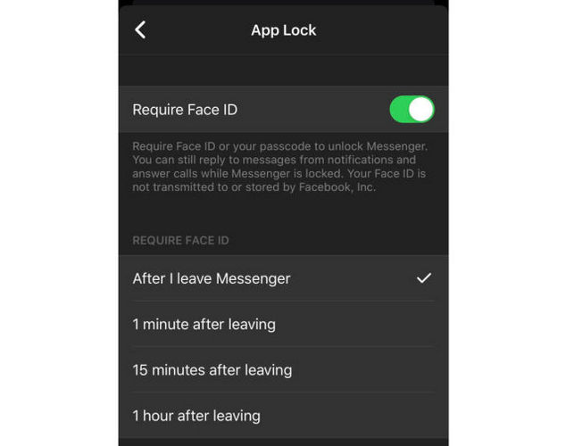 facebook messenger test blocco chat face id touch id ios 2