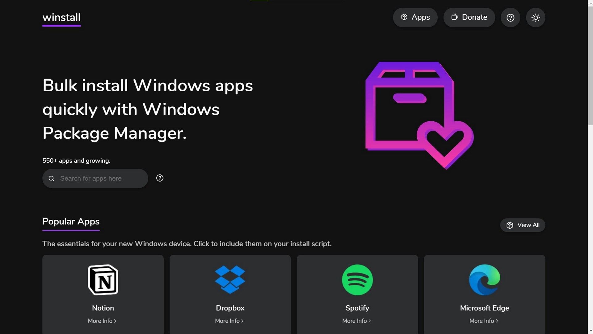 winstall app interfaccia web applicazioni windows 10